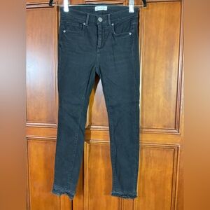 Loft Women’s Black Distressed Denim Size 2 Modern Skinny Frayed Edge Euc As Seen